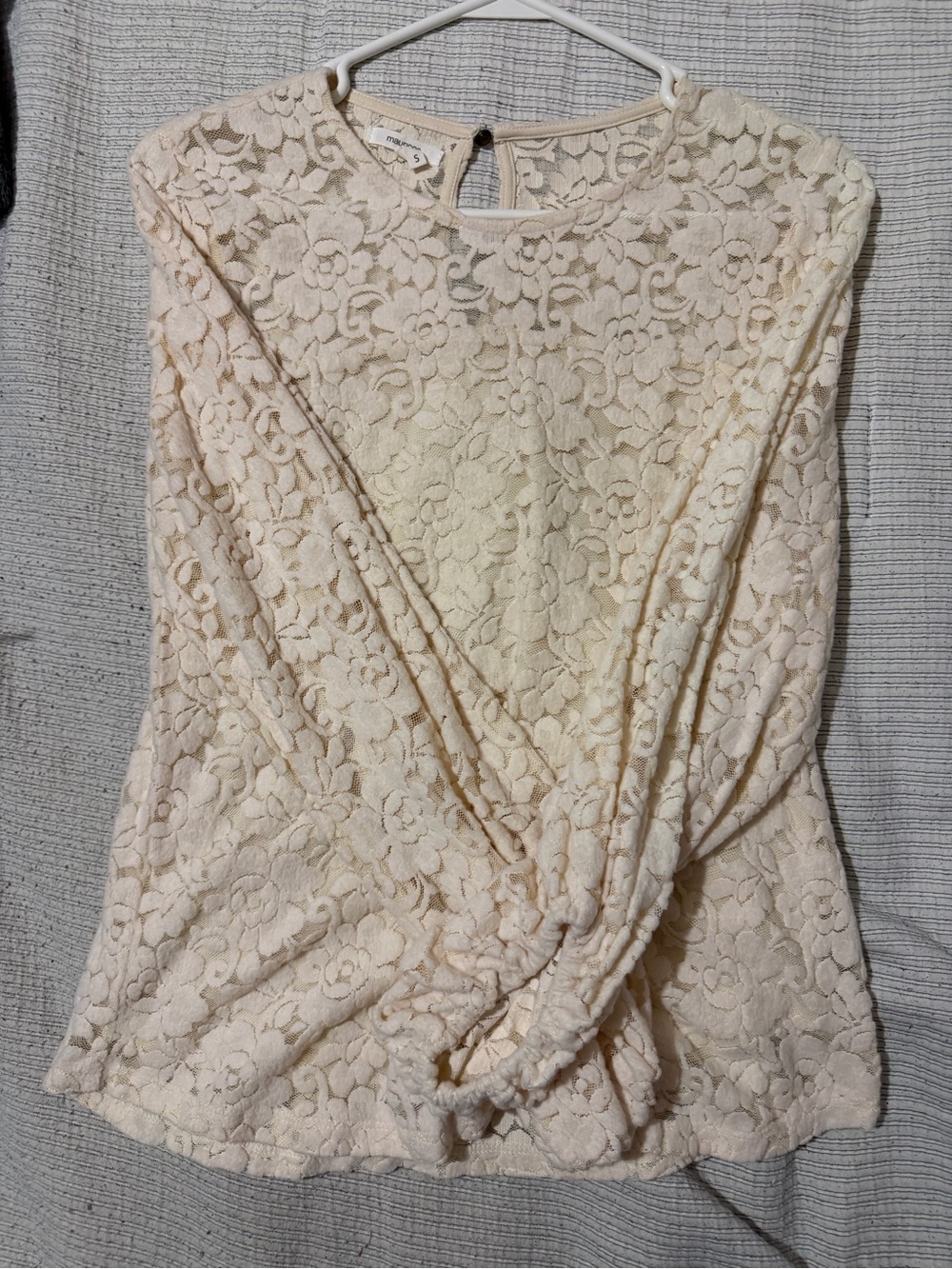 Lace Knit Long-Sleeve Blouse in Cream